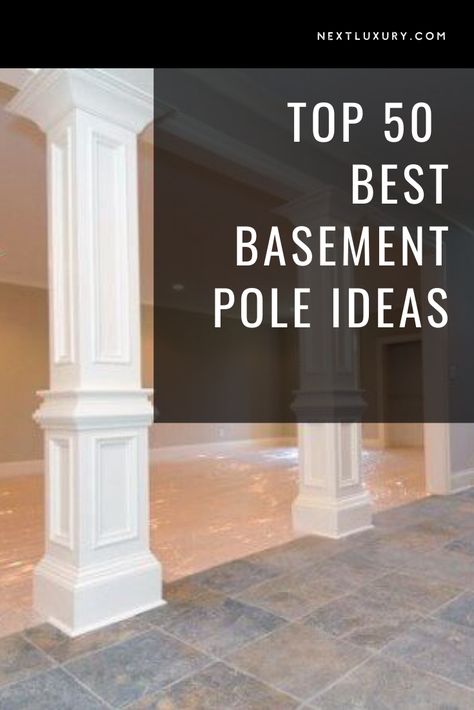 All to often the basement gets a raw deal when it comes to home design, barely passing as an afterthought in terms of comfort and style.While many are inclined to view the basement as a kind of uninspiring catch-all for laundry, holiday ornaments, lawn supplies, and various boxes of year-round debris, others prefer the route to something infinitely more appealing, with no possible improvement overlooked. #nextluxury #homedesign #homedecor #homedecorideas Poles In Basement Ideas, Luxury Basement Apartment, Wrapped Basement Poles, Cover Polls In Basement, Basement Beam Cover Ideas, Basement Pole Ideas, Basement Ideas With Poles, Basement Pole Cover Ideas, Boxing In Basement Pole