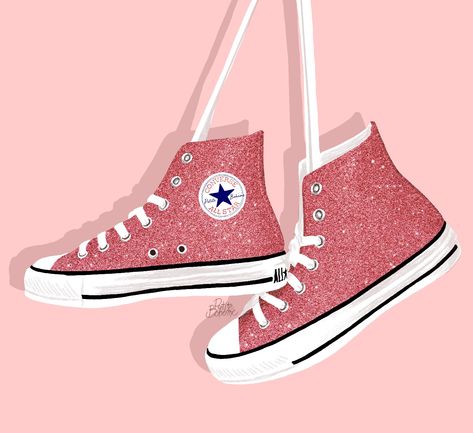 Pink Glitter Converse, Glitter Converse, Sneakers Illustration, Smells Like Teen Spirit, Pink Sneakers, Drawing Sketch, Peach Pink, Illustration Drawing, Pink Glitter