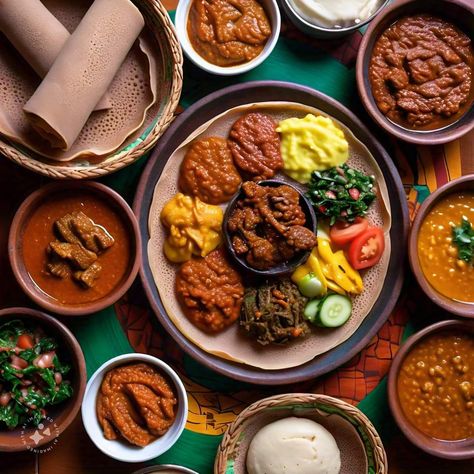 Savoring the flavors of Ethiopia! Wat, a spicy stew made with tender meat and aromatic spices, served with a side of Injera, a traditional sourdough flatbread. A delicious and authentic Ethiopian culinary experience. #EthiopianCuisine #Wat #Injera #EthiopianFood #Foodie #EastAfricanFood #SpicyDelights #TraditionalCuisine #AfricanFood #FoodCulture #CulinaryDelights #FoodieAdventures #EthiopianCulture #fyp Sourdough Flatbread, Ethiopian Injera, Spicy Stew, Ethiopian Cuisine, Ethiopian Culture, Tender Meat, Ethiopian Food, Culinary Experience, Food Painting