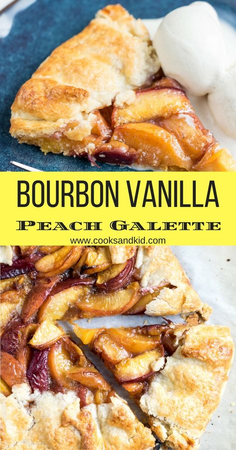 This Bourbon Vanilla Peach Galette is a delicious summer treat. The bourbon gives a smokey warm profile while the vanilla enhances the peaches. www.cooksandkid.com Peach Galette Recipe, Rustic Pie, Peach Galette, Peach Recipes, Kid Recipes, Pie Pops, Galette Recipe, Bean Seeds, Dessert Pizza