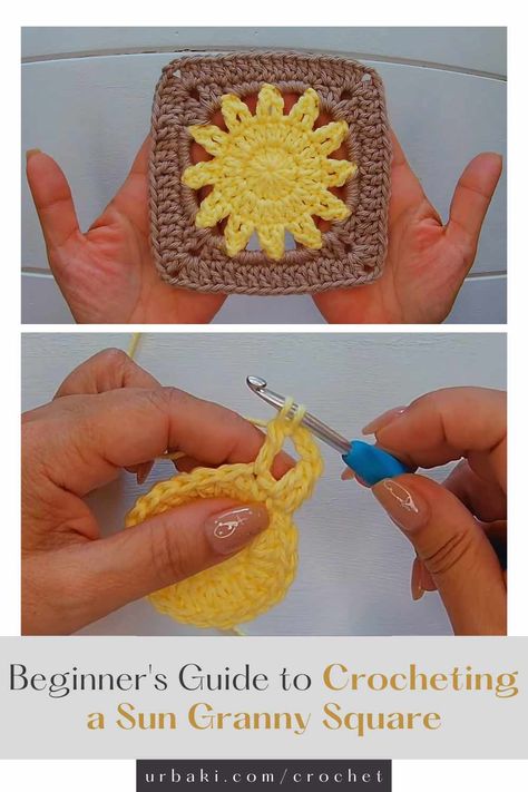 Crocheting is an incredibly therapeutic and creative hobby that allows you to transform a simple strand of yarn into beautiful, intricate designs. If you're just starting out on your crochet journey, there's no better project to brighten your skills than creating a sun granny square. In this guide, we'll walk you through the steps to crochet your own burst of sunshine. Crocheting a sun granny square is not only a delightful project for beginners but also a fantastic way to infuse... Crochet Sun Square Pattern, Crochet Sun Granny Square Free Pattern, Sun Granny Square Pattern Free, Sun Granny Square Crochet Pattern, Sun Crochet Granny Square, Sun Granny Square Free Pattern, Sun Burst Granny Square, Sunshine Granny Square, Simple Crochet Ideas For Beginners