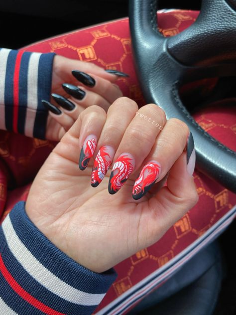 Year Of The Dragon 2024 Nails, Nail Designs Dragon, Dragon Nail Art Designs, Nails Dragon Design, Lunar New Year Nails Dragon, Year Of The Dragon Nails, Red Dragon Nails, Chinese Dragon Nails, Dragon Nails Designs