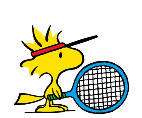 Woodstock on the Tennis Court Tennis Drawing, Woodstock Bird, Tennis Wallpaper, Charlie Brown Characters, Woodstock Snoopy, Tennis Art, Woodstock Peanuts, Snoopy Funny, Snoopy Images