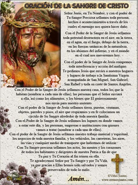 Imágenes de Cecill: Oración a la Sangre de Cristo Catholic Prayers Daily, Spanish Prayers, Encouragement Quotes Christian, Spiritual Prayers, Miracle Prayer, Beautiful Prayers, Catholic Prayers, Papa Francisco, God Prayer