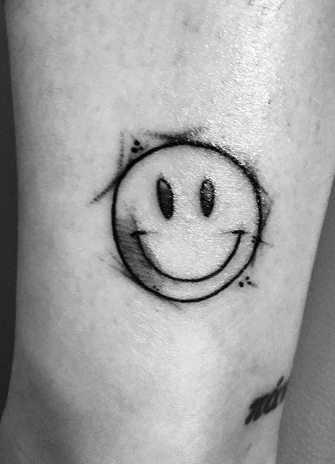 Smiley Face Tattoo Design, Smiley Face Balloon Tattoo, Happy Face Tattoo Small, Smiley Tattoo Design, Emoji Tattoo Ideas, X Eyes Smiley Face Tattoo, Melting Smiley Face Tattoo, Smile Tattoo Design, Smile Tattoo Ideas