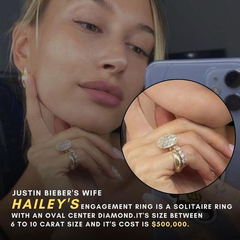 engagement ring Price $ 500K😱 . . The Ring Setting of Hailey Beiber's Ring Justin Bieber's wife's diamond engagement ring is a solitaire ring with an oval center diamond. Beneath the stone is a sparkling diamond-studded halo elevating the center stone. The metal band appears to be made of 18K Yellow gold, a classic option for engagement bands. #haileybieber #justinbieber #engagementring #preciousring❤️ #solitierring #ringgoals #couplering #canada #shesaidyes #madeforeachother #fashion Ring Proposal, Precious Rings, Engagement Ring Prices, Lab Diamond Engagement Ring, Diamond Halo Ring, Cvd Diamond, Bridal Wedding Rings, Sparkling Diamond, Ring Setting