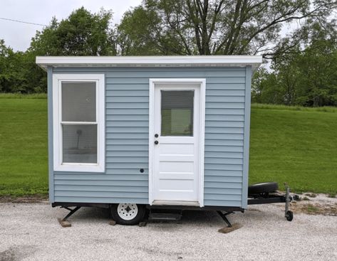 60 Sq Ft Micro Home on Wheels For Sale in Petersburg IL $3,500 - Tiny House Calling Small Tiny House On Wheels, Micro House On Wheels, Micro Tiny House On Wheels, Shed On Wheels, Writing Cottage, Micro Tiny House, Boutique Trailer, Cedar Projects, Tiny Shed