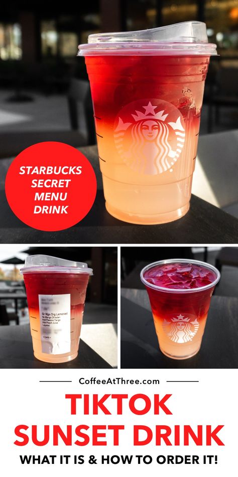 Layered Starbucks Drinks, Alcoholic Starbucks Drinks, Starbucks Refresher Secret Menu Drinks, Starbucks Green Tea Drinks Recipes, Sunset Drink Starbucks, Starbucks Secret Menu Refreshers, Best Summer Starbucks Drinks, Starbucks Spring Drinks, Sunset Refresher Starbucks