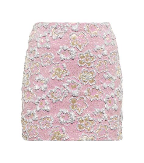 Miu Miu - Floral brocade miniskirt | Mytheresa Pink Miniskirt, Belt Shop, Chain Belt, Italian Luxury, Miu Miu, Chain, Floral, Pink, Gold