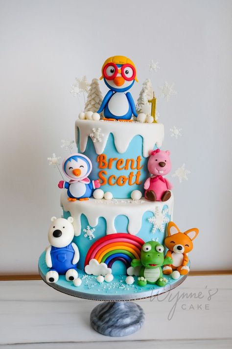 Friends Themed Cake, Pororo And Friends, Cartoon Birthday Cake, Cake Designs Birthday, 4th Birthday, Themed Cakes, Birthday Theme, Cake Designs, Kids Party