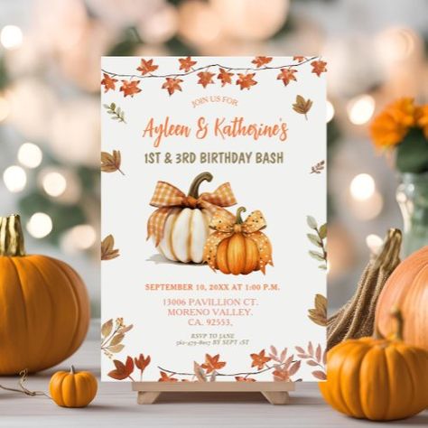 $2.09 | Bow Pumpkin Joint Birthday Siblings Autumn Party - fall birthday party invitation, blue pumpkin tractor invitation, autum farm birthday, orange fall invite, blue pumpkin tractor, fall pumpkin joint birthday, siblings autumn party, orange fall boys siblings, bow pumpkin joint birthday, bow pumpkin siblings autumn party Bow Pumpkin, Fall Party Invitations, Fall Birthday Parties, Autumn Party, Blue Pumpkin, Blue Pumpkins, Farm Birthday, Fall Birthday, Fall Party