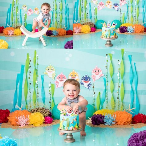 Cake Smash Theme Boy, Baby Shark Smash Cake, Baby Shark Birthday Party Boy, Baby Boy Birthday Decoration, Baby Shark Cake, Shark Party Decorations, Shark Themed Party, Cake Smash Theme, 1st Birthday Girl Decorations