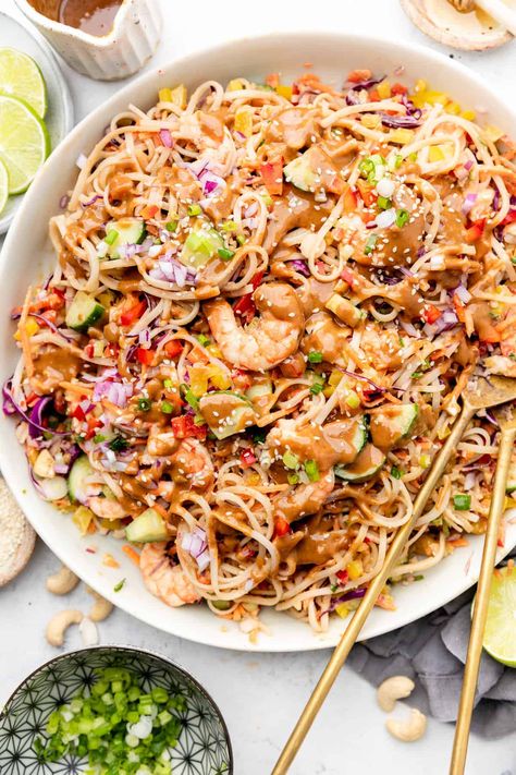 Asian Salad With Shrimp, Prawn Noodle Salad, Cold Shrimp Pasta Salad Recipes Asian Noodles, Cold Noodle Salad Summer, Asian Shrimp Noodles, Cold Thai Noodle Salad, Shrimp Noodle Salad, Cold Asian Noodle Salad, Salad With Grilled Shrimp