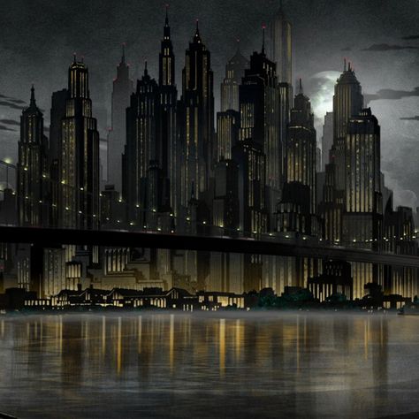 Gotham City Aesthetic, Gotham Aesthetic, Batman Gotham City, Art Deco City, Dark Deco, City Vibes, Dark City, Male Oc, Batman Comic Art