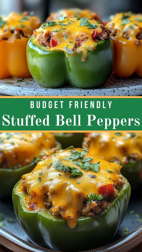 Budget Friendly Stuffed Bell Peppers Cajun Stuffed Bell Peppers, Chicken Bell Pepper Recipes, Easy Stuffed Bell Peppers, Stuffed Bell Peppers Chicken, Unstuffed Peppers, Sweet Pepper Recipes, Baked Pasta Dishes, Meals Without Meat, Vegetarian Slow Cooker Recipes