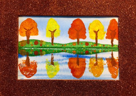 This is a lovely Fall Painting where students can feel successful no matter their age or ability.     Supplies Needed:   Watercolor Pap... Fall Landscape Drawing, Landscape Drawing For Kids, Step By Step Art, November Crafts, Reflection Painting, Fall Art Projects, 2nd Grade Art, Halloween Kunst, Reflection Art