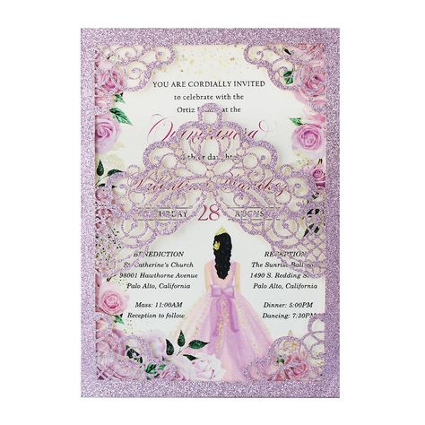 PRICES MAY VARY. Purple glitter laser cut quinceanera invitation kit included: 50 Purple laser cut invitation pockets, 50 blank pearlescent inner sheet, 50 ivory envelopes, 50 seals. Size of quinceanera invitation kit: Purple laser cut quinceanera invitations pocket size is 5.12x7.3 inch (suitable for the Inner Sheets 5 x 7''); blank pearlescent inner sheet size is 5x7.1 inch ,ivory envelope size is 5.3x7.6 inch Princess crown quinceanera invitation: laser cut floral crown quinceanera invitation Invitations Quinceanera Sweet 15 Purple, Pink And Purple Quince Invitations, Purple Quince Invitations Flowers, Purple Butterfly Quinceanera Invitations, Rapunzel Quince, Quince Invitations Lilac Butterfly, Crown Quinceanera, Quince Invite, Purple Quince