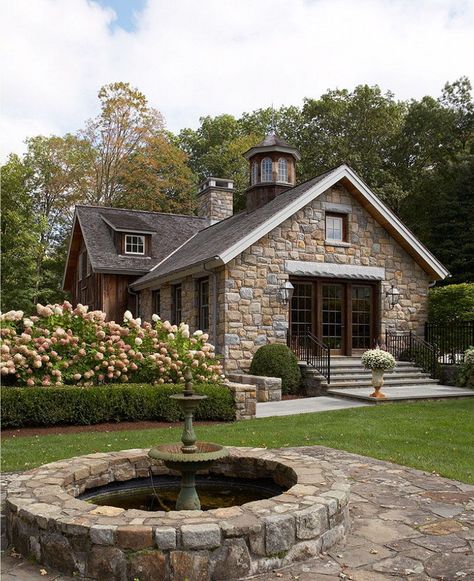 Designed by Mark P. Finlay Architects, the concept of this stone and wood barn was to create a retreat for the owner of this Ridgefield, Connecticut property. #landscape #barn Stone And Wood, Wood Barn, Casa Vintage, Stone Houses, Stone House, Rustic Barn, Rustic Modern, Cottage Homes, Architect Design