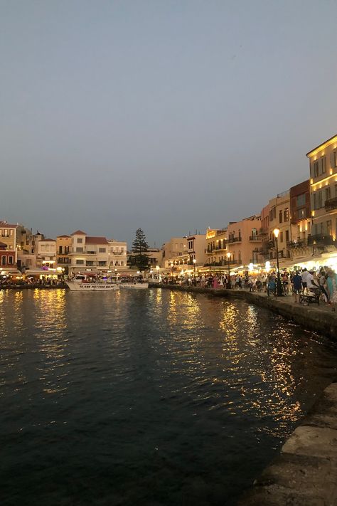 Sunset in Old Town in Chania with view of sea Old Town Chania, Chania Old Town, Old Town Aesthetic, Greece Chania, Manifestation 2024, Sea Town, Chania Greece, Island Lifestyle, Ss 2024