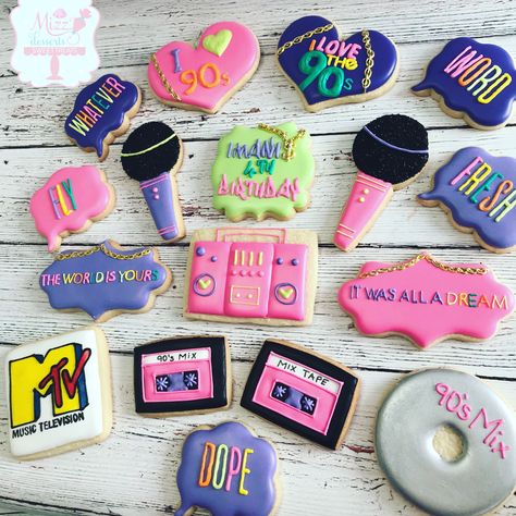 90s Hip Hop Cookies, Two Legit To Quit Birthday Cookies, I Love The 90s Party, 90s Sugar Cookies, 90s Theme Cookies, Two Legit To Quit Birthday Cake, Cookies 50th Birthday, 90s Cookies, 90s Birthday Party Theme For Adults