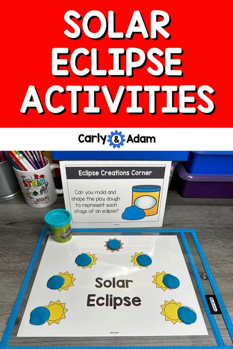 An image collage featuring a variety of child-friendly solar eclipse activities: a paper plate with a paper sun and moon illustrating a solar eclipse, blue play dough shaped to represent different phases of an eclipse, and a homemade eclipse viewer crafted from a paper towel roll and foil. Each activity is designed to be both fun and educational, helping kids learn about astronomy in an interactive way. Solar Eclipse Math Preschool, Solar Eclipse Kids Craft, Solar Eclipse Kindergarten Free, Solar Eclipse Math Activity, Solar Eclipse Activities For Pre-k, Solar Eclipse Lesson Plan, Prek Solar Eclipse Activities, Solar Eclipse First Grade, Solar Eclipse Oreo Activity