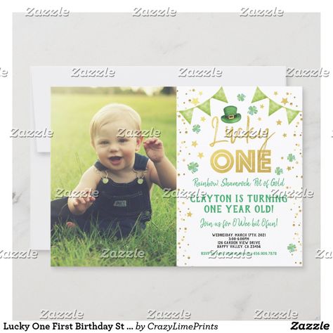 Lucky One First Birthday, St Patricks Day Birthday, St Patrick's Day Photos, St Patrick's Day Birthday, First Birthday Boy, Birthday Gold, St. Patricks Day, Turning One, Photo Invitations