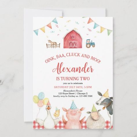 Kiddie Prom, Farm Animals Invitations, Barn Birthday Party, Birthday Second, Animal Themed Birthday Party, Farm Birthday Invitation, Barnyard Birthday Party, Farm Themed Birthday Party, Barnyard Party