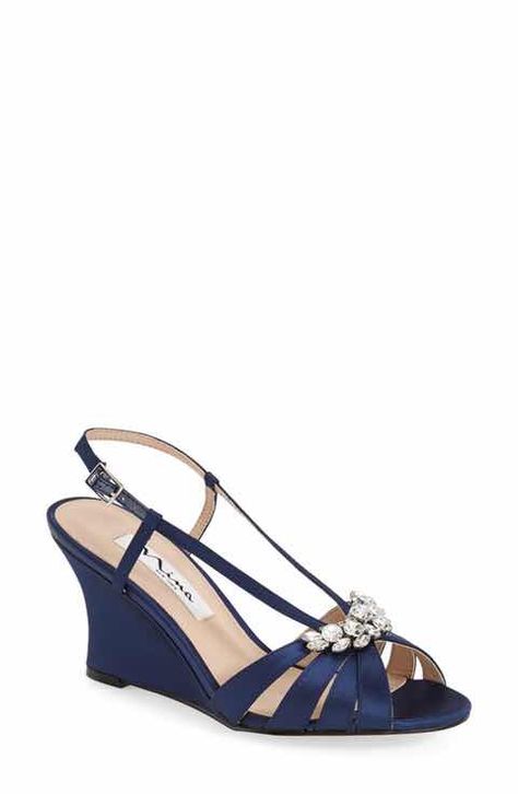 Nina 'Voleta' Wedge Sandal (Women) Wedge Dress, Navy Blue Wedges, Bride Details, Navy Blue Sandals, Wedge Wedding Shoes, Blue Wedding Shoes, Fashion Shoes Heels, Stylish Footwear, Adidas Shoes Women