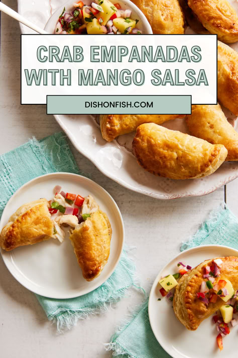 The final product is a flaky, convenient and portable meal that is ideal for snacking on the go or serving as a crowd-pleasing appetizer. Simply put, these crab empanadas never fail to satisfy cravings and bring joy to all who indulge in them. Crab Empanadas Recipe, Crab Empanadas, Empanadas Recipes, Empanada Recipes, Fresh Mango Salsa Recipe, Easy Empanadas Recipe, Florida Party, Chinese Appetizers, Mango Salsa Recipe