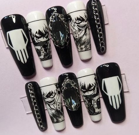 Bakugo Nails, Mha Nails, Penyimpanan Makeup, Fake Nails Designs, Punk Nails, Cute Simple Nails, Anime Nails, Pokemon Wallpaper, Katsuki Bakugo