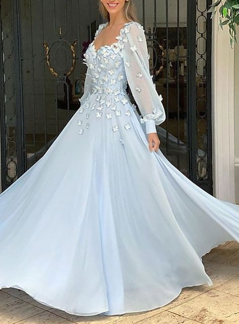 Scoop Neck Prom Dress, Floral Dress Wedding Guest, Blue Wedding Gowns, Cheap Prom Dresses Online, Prom Dresses Elegant, Royal Wedding Dress, Floral Wedding Dress, Prom Dress Ideas, Illusion Dress