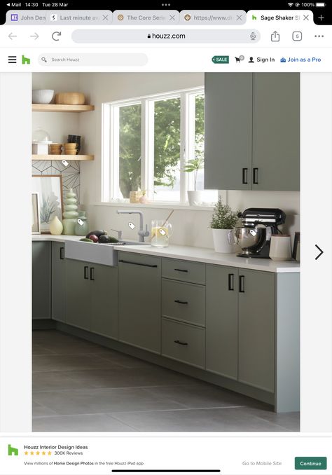 Kitchen Grey Floor, Grey Kitchen Floor Tiles, Mdf Cabinet Doors, Green Cabinet, Kitchen Grey, Grey Kitchen Floor, Gray Floor, Grey Floor, Grey Floor Tiles