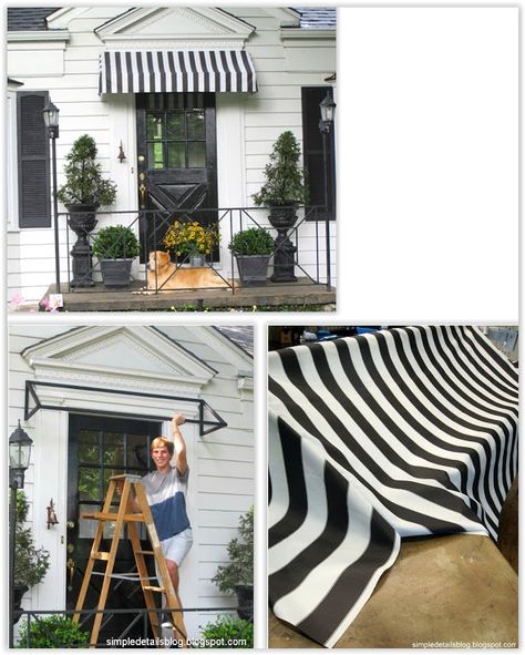 Diy Fabric Awning Outdoor, Fabric Awnings Over Doors, Awning Fabric Outdoor, Painting Canvas Awnings, Diy Fabric Awning, How To Make An Awning Diy, Patio Awning Diy, Diy Awning Outdoor, Door Awnings Exterior Diy