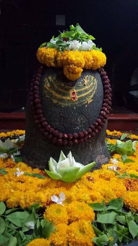 Shiv linga Om Namah Shivaya, Shiva, Statue, Stone, Flowers, White