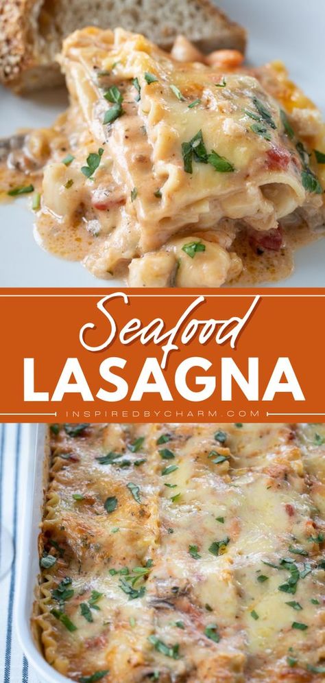 The perfect comfort food on a plate! This family dinner recipe features a seafood bake. Made with cheese, scallops, shrimp, and white fish in a rich, creamy sauce, this easy seafood lasagna feels like a celebration! Food On A Plate, Seafood Lasagna Recipes, Family Dinner Recipe, Seafood Dinner Recipes, Seafood Lasagna, Seafood Dish Recipes, Seafood Bake, Delicious Seafood Recipes, Best Seafood Recipes