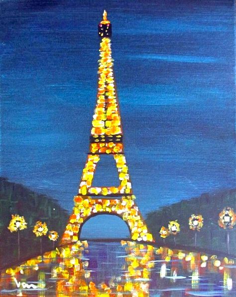 Paris at Night. Not too fond of this one but you know I have to do something with Paris lol Paris At Night Drawing, Painting Paris Easy, Eiffel Tower Painting Easy, Drawing Paris, Paris Drawing, Eiffel Tower Painting, Eiffel Tower Art, Painting On Canvas For Beginners, Paris Canvas