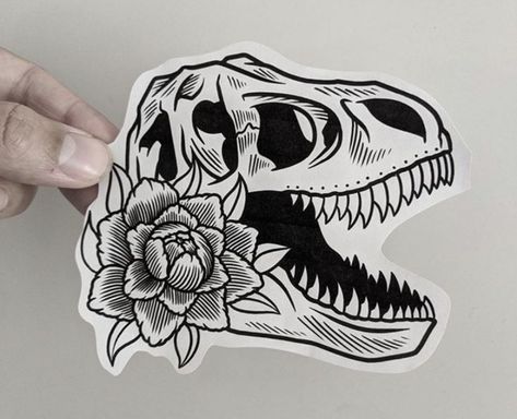 Animal Skull Traditional Tattoo, Dinosaur Flash Tattoo, Dino Skull Tattoo, Trex Skull Tattoo, T Rex Skull Tattoo, Flash Art Tattoos For Women, Dinosaur Tattoos For Women, T Rex Tattoo Cute, Dinosaur Skull Drawing