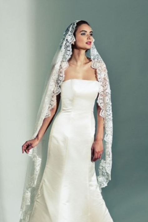 Make an aisle-worthy bridal statement with this show-stopping mantilla veil by Joyce Jackson. Beautifully handmade with delicate Italian tulle and edged with an intricately patterned deep lace, this traditional chapel length veil is truly glamorous and romantic. Lace Edge Veil, Elbow Length Veil, Chapel Length Veil, Mantilla Veil, Bridal Cover Up, Tulle Veils, Silk Tulle, Lace Veils, Wedding Veils