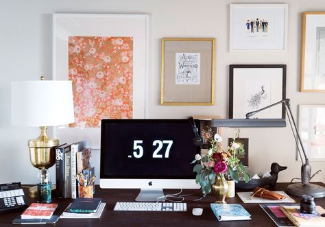 How to Beautify Your Home Office, with Rifle Paper Co. | Architectural Digest Gray Interior Doors, Small Office Decor, Anna Bond, Office Inspo, Small Home Office, Home Office Space, Decor Guide, Small Office, Office Walls