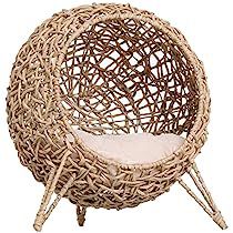 Wicker Cat Bed, Cat Egg, Kitten House, Cat Basket, Cat Perch, Cat Hammock, Cat Cave, Rattan Basket, Natural Wood Finish