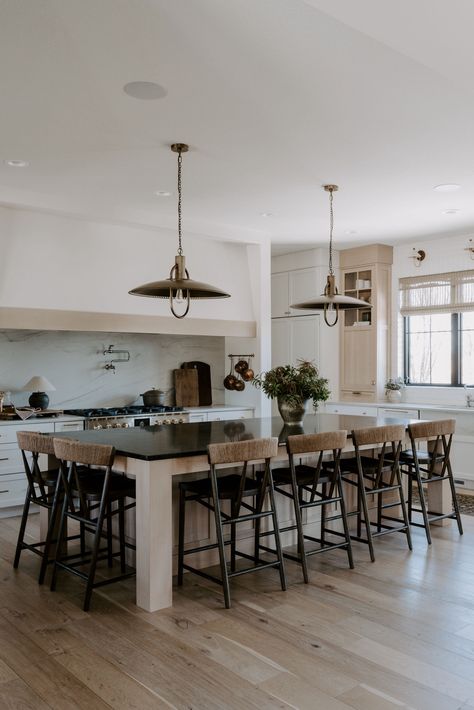 Moody Kitchen Design, White Oak Cabinets, Soapstone Kitchen, Granite Kitchen Island, Moody Kitchen, Kitchen Industrial, Renovation Kitchen, Granite Island, Custom Range Hood