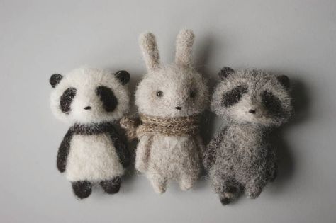 nika on Instagram: “friends 🖤 #wool #animals #raccoon #panda #rabbit #felting” Wool Crafts Diy, Handmade Kids Toys, Needle Felting Diy, Felt Coasters, Animal Knitting Patterns, Wool Animals, Instagram Friends, Felt Mouse, Felt Jewelry