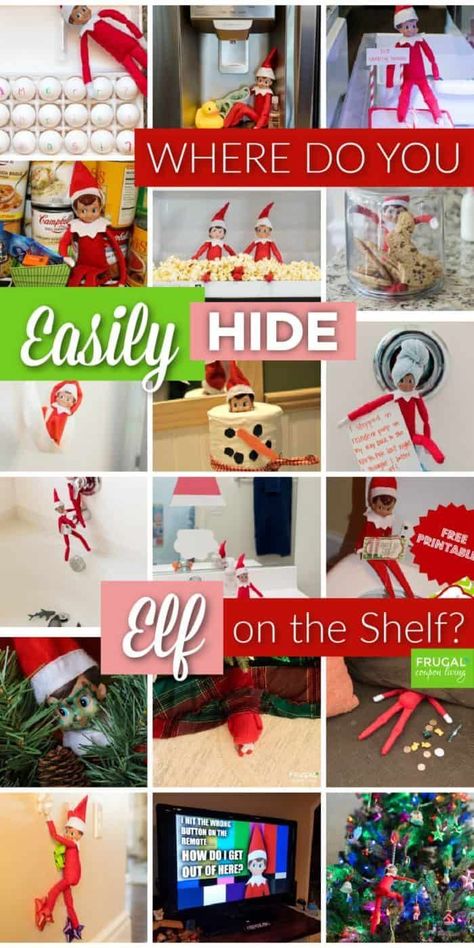 Let's make this easy. Elf on a Shelf funny ideas that are unique yet simple. Find the best Elf on the Shelf hiding places. Enjoy these hiding spots for Elf on the Shelf including in the playroom, kitchen, bathroom, and living room. Creative Elf on the Shelf ideas for hiding and easy Elf on the Shelf ideas for busy moms. New Elf on the Shelf ideas daily plus free Elf on the Shelf printables. #FrugalCouponLiving #ElfontheShelf #funnyelfideas #elfprintables #freeprintables #ScoutElfIdeas Hide And Seek Elf On The Shelf, Elf On The Shelf Printables, Playroom Kitchen, Elf Printables, Easy Elf On The Shelf, Pinterest Christmas, Easy Elf, Christmas Mail, Funny Ideas