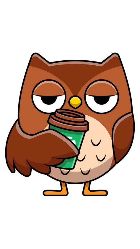 Tired Cartoon, Owl Doodle, Brown Animals, Cute Owl Cartoon, Animals Stickers, Graphic Portfolio, Owl Coffee, Coffee Wallpaper, Coffee Illustration