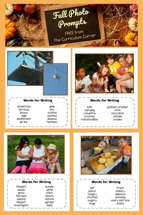 FREE Fall Photo Prompts for Writing from The Curriculum Corner 3 Writing Picture Prompts, Prompts For Writing, Amazon Book Publishing, Fall Writing, Writing Photos, Writing Station, Teaching 5th Grade, Writing Pictures, Photo Prompts