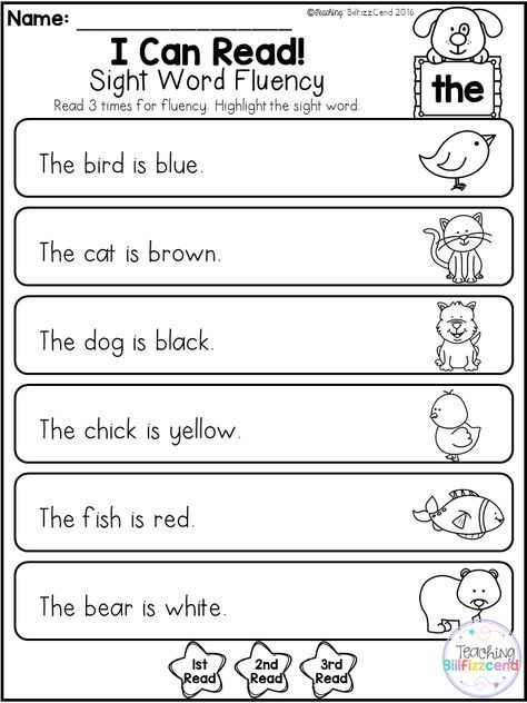 Kindergarten Sight Word Fluency (Pre-Primer) This pack is great for beginning readers or struggling readers in kindergarten and in first grade to build confidence in reading. Inside you will find: 40 Reading Fluency Pages *Each pages is focused on one sight word. Students read the text and highlight the sight word focused on. Sight Word Fluency, Sight Word Sentences, Kindergarten Reading Worksheets, Sight Word Reading, Beginning Readers, English Worksheets For Kids, Sight Words Kindergarten, Word Sentences, Beginning Reading