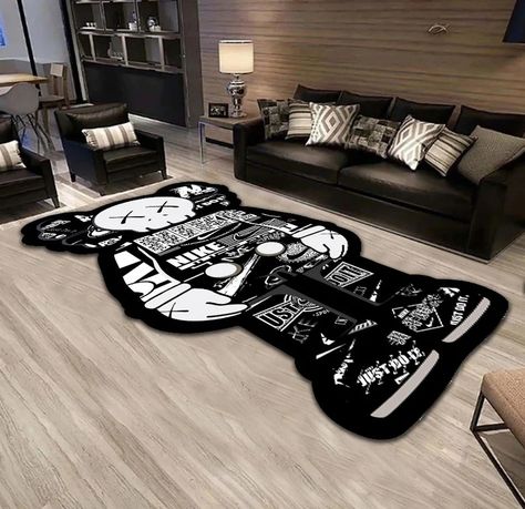 rug Room Design For Men, Kaws Rug, Dope Rooms, Lofted Cabin, Room Wallpaper Designs, Hypebeast Sneakers, Mens Bedroom Decor, Hypebeast Room, Modern Apartment Decor