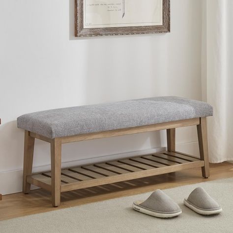 Entryway Shoe Bench Upholstered Bench for Living Room, Bedrooms - On Sale - Bed Bath & Beyond - 40701027 Bench End Of Bed, Shoe Bench Entryway, Tufted Seat Cushion, Simple Home Decor, End Of Bed Bench, Solid Wood Shelves, Upholstered Storage Bench, Bed Bench, Shoe Bench