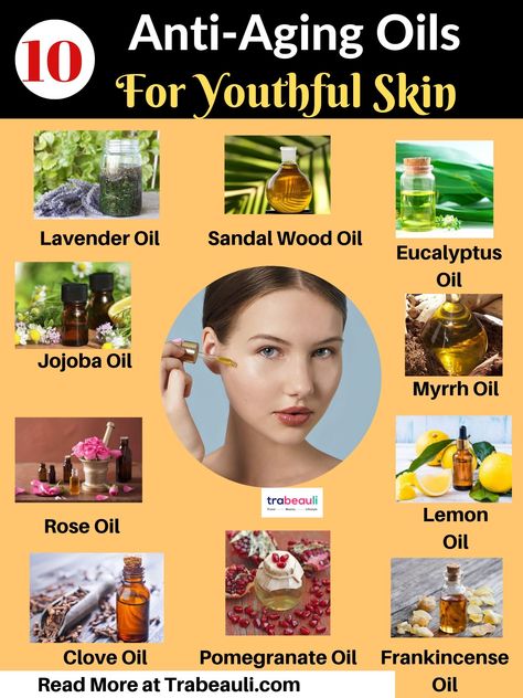 There are many anti-aging creams and lotions available on the market but none can compete with the power of essential oils. There are certain essential oils for wrinkles and age spots which are benignant for your skin and make you look fresh and younger.  Some of the best anti-aging oil for face and for skin tightening is as follows. #antiaging #skincare #faceoil Best Oil For Skin, Pomegranate Oil, Anti Aging Oils, Essential Oils For Skin, Glow Skin, Best Essential Oils, Best Oils, Best Anti Aging, Youthful Skin