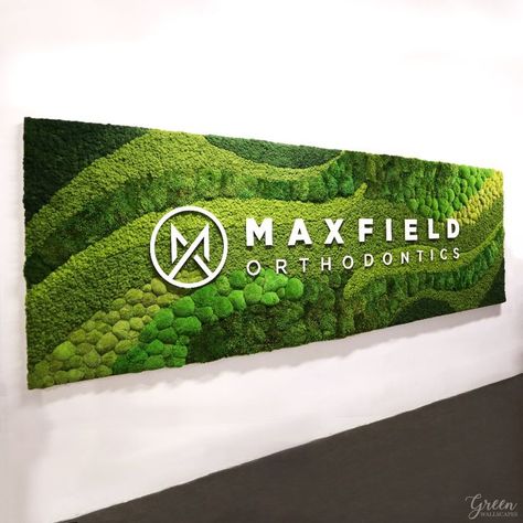 Green Wallscapes, moss logo, moss logo wall, logo wall, green wall, plant wall, plant logo, moss logo for orthodontist, modern logo, organic logo Orthodontist Office Design, Moss Logo, Orthodontist Office, Green Wall Design, Green Interior Design, Terrace Garden Design, Moss Art, Logo Wall, Moss Wall